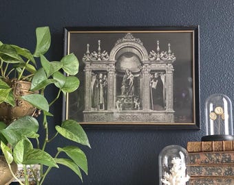 Antique Grand Tour Print Bellini Frari Triptych Dark Academia Moody Religious Art