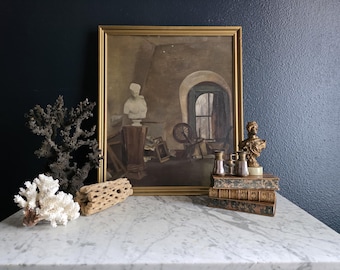 Vintage Studio Interior Oil Painting on Lightweight Board - Unsigned