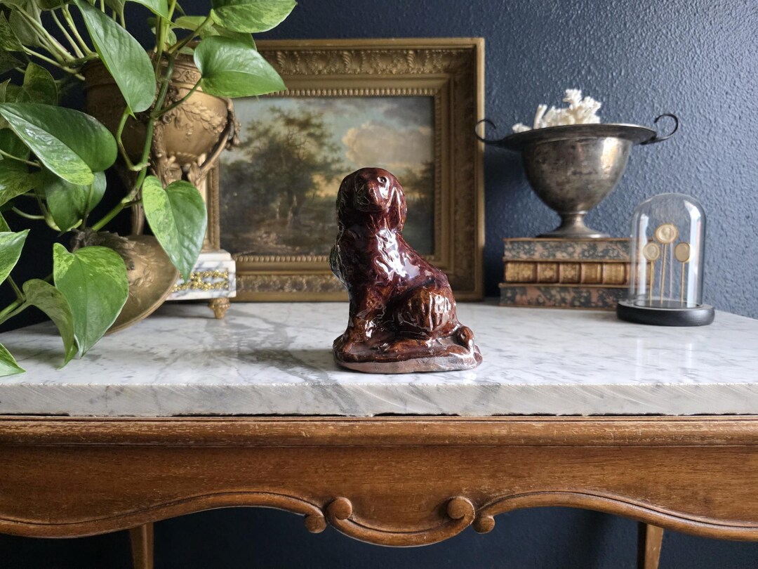 Spaniel Rockingham Antique Seated Spaniel Figurine Early Red Clay Body Rockingham Glaze - Etsy