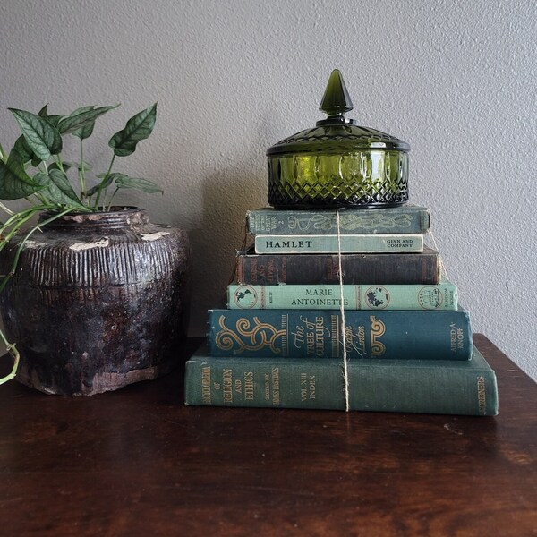 Antique and Vintage Hand Curated Bookstack - Teal Green Blue - Set of 6 Antique and Vintage Books