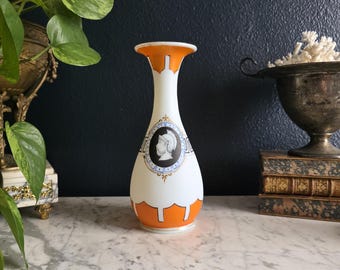 Antique 1860s Handblown Opaline Bristol Glass Cameo Vase