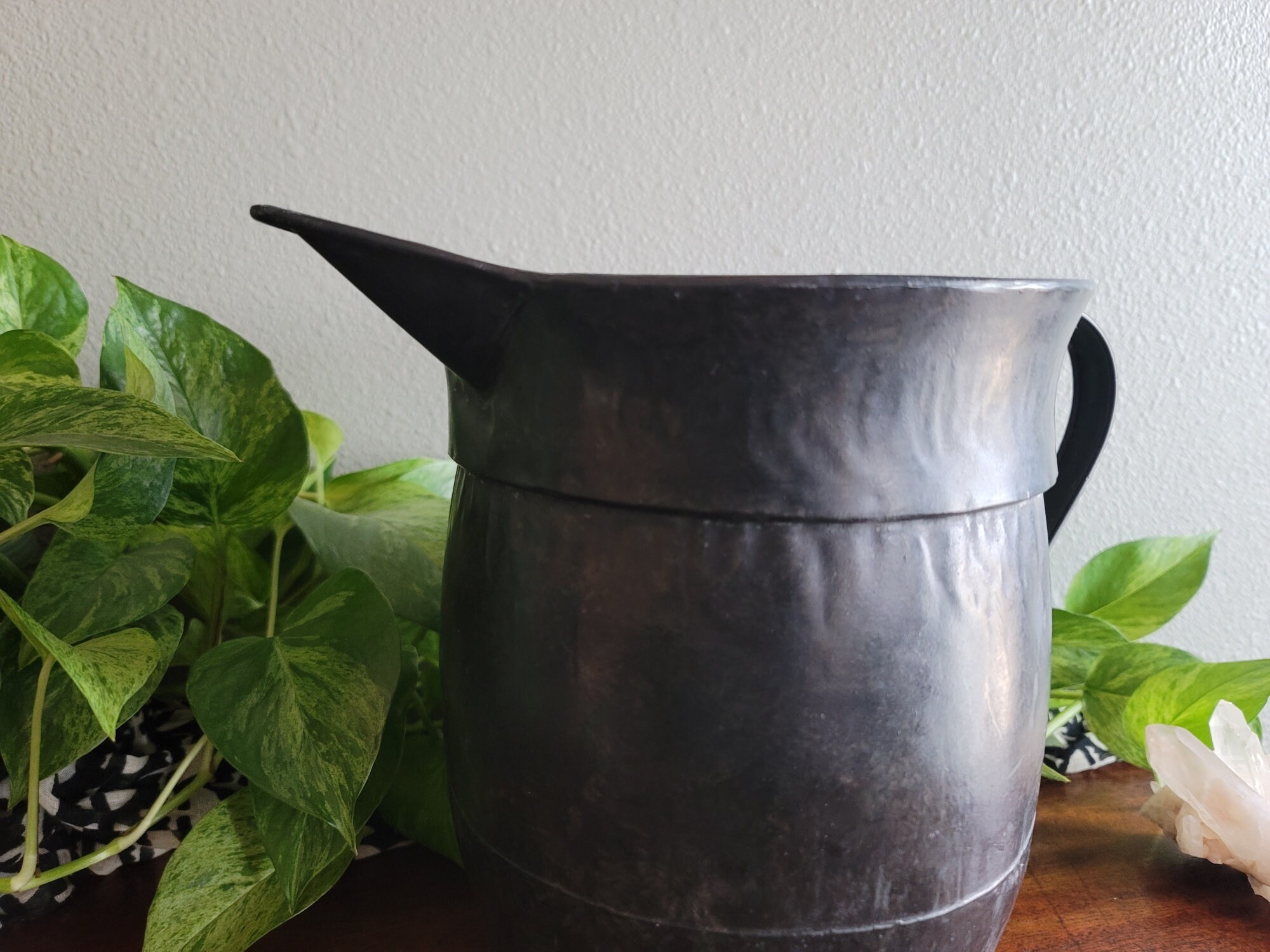 Large Vintage Black Metal Pitcher Etsy