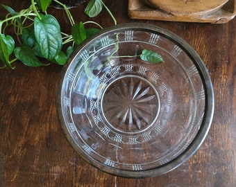 Vintage Glass Medium Mixing Bowl with Silver Rim - Oversized Trinket Bowl