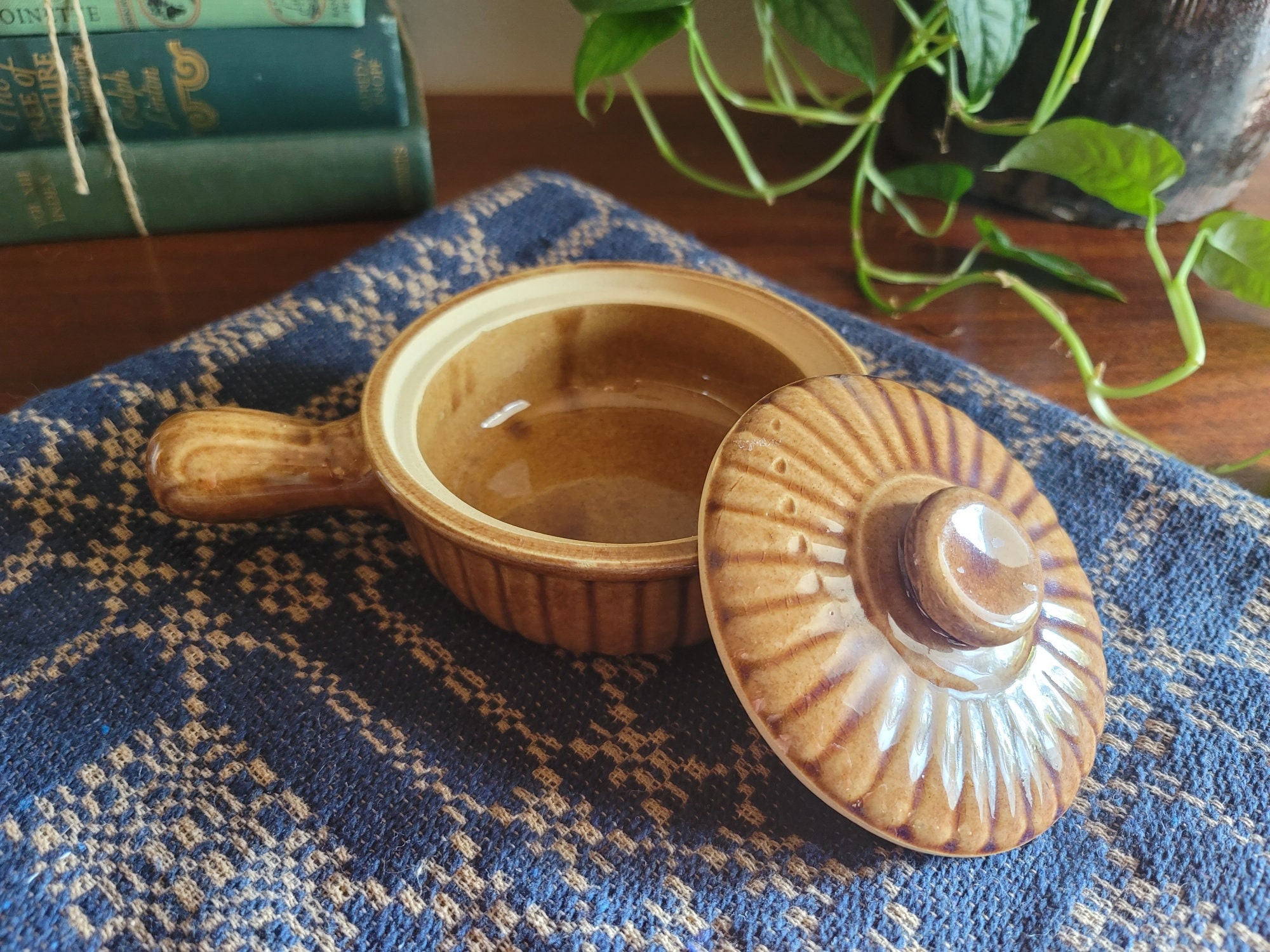 Vintage Stoneware USA Pottery Lidded Soup Bowl With Handle Etsy