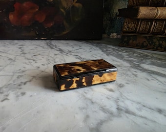 Antique Small Faux Tortoiseshell Snuff Box, Early Celluloid, Dark Academia Desk