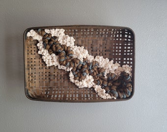 Handmade Textural Wall Art on Drying Basket - OOAK Knotted Woven Art