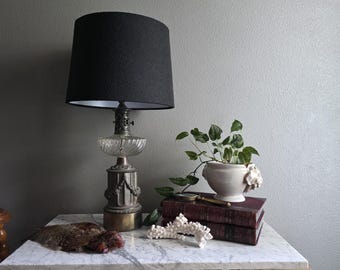Vintage Spelter Table Lamp with Swag Garland Details and Victorian Oil Lamp Design