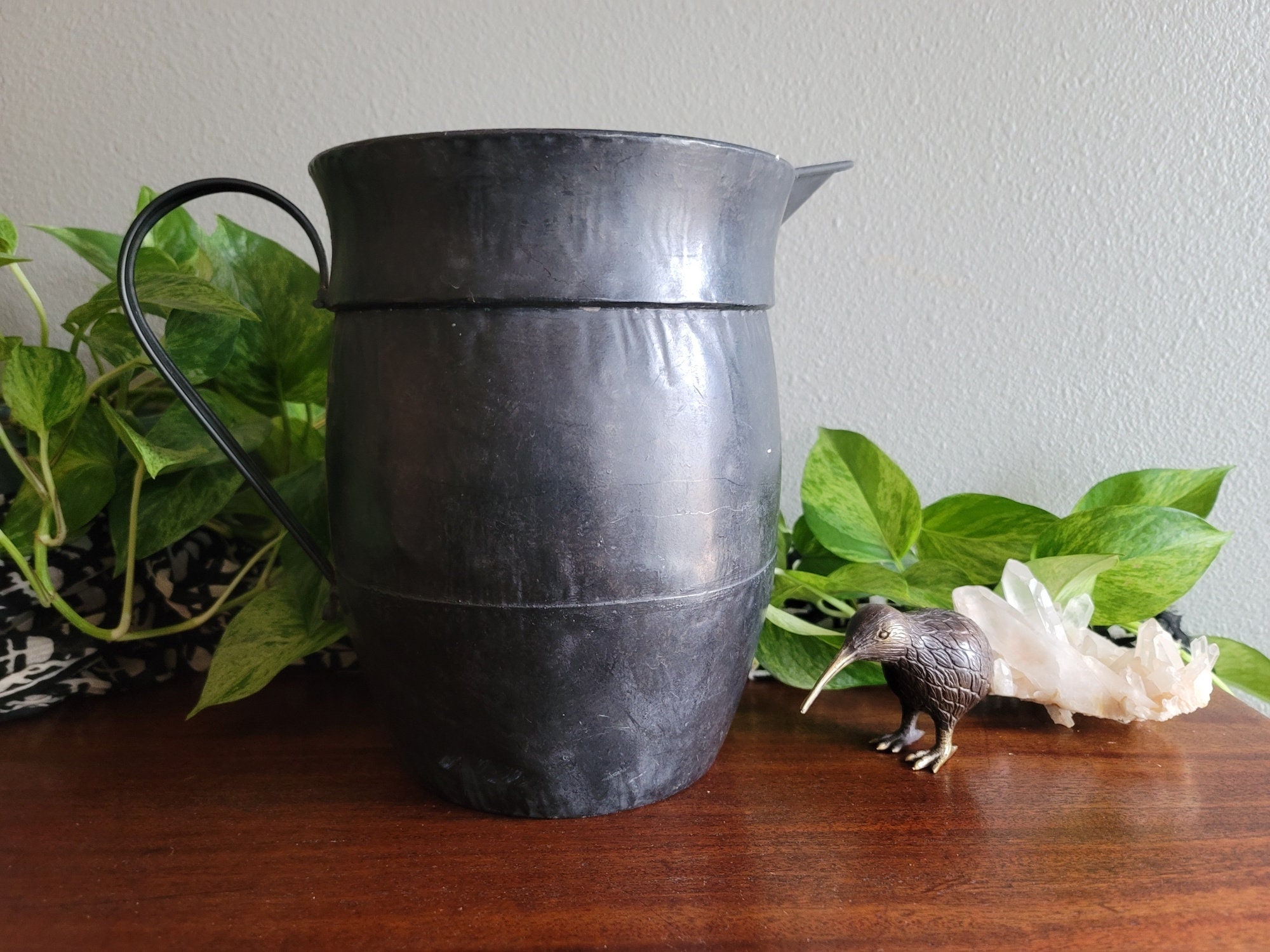 Large Vintage Black Metal Pitcher Etsy