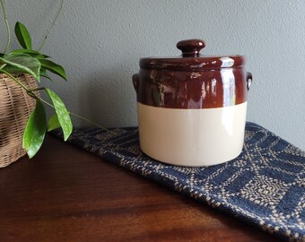 Vintage Off White and Brown Ceramic McCoy Pottery Crock - McCoy Ceramic Bean Pot