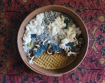 Handmade Woven Fiber Art: Antique Sieve, Textural Wall Hanging