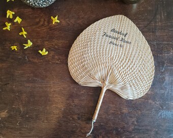 Antique Palm Leaf Bendorf Funeral Home Courtesy Hand Fan - Vintage Curiosities and Oddities