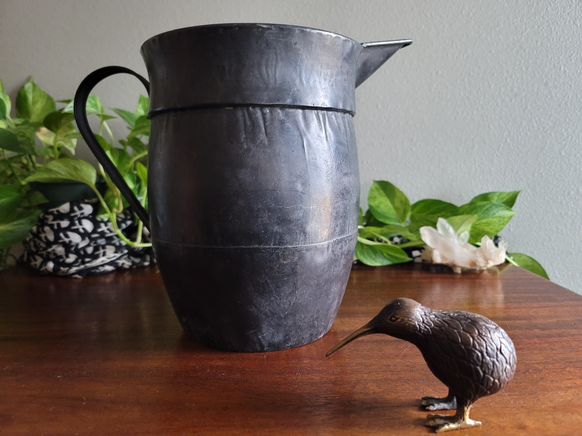 Large Vintage Black Metal Pitcher Etsy