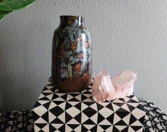 Vintage Mid-Century Blue, Teal and Brown Ceramic Bottle
