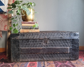 Vintage Worn Black Storage Trunk - Metal and Wood Vintage Accents - Small Storage Trunk