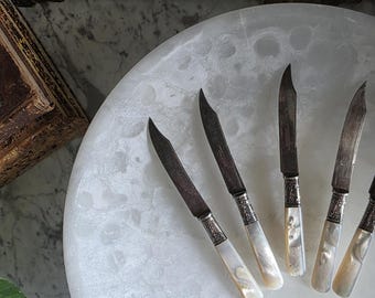 Antique Sterling Silver Mother of Pearl Spreading Knives Set, Landers, Fray & Clark