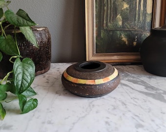 Vintage Wooden Bowl with Green and Pink Bone Inlay