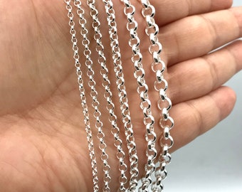 Handgemaakte 925 sterling zilveren Rolo Belcher ketting ketting, Unisex ketting voor dames en heren, perfect voor verjaardag, inclusief