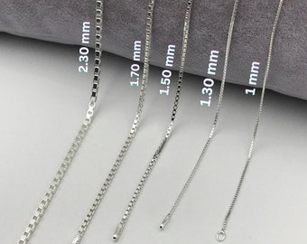 925 Sterling Silver Box Chain Necklace, Silver Squared Box Chain, Chain for Women & Men, Perfect for Pendant, Festival jewelry