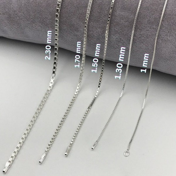 925 Sterling Silver Box Chain Necklace, Silver Squared Box Chain, Chain for Women & Men, Perfect for Pendant, Festival jewelry