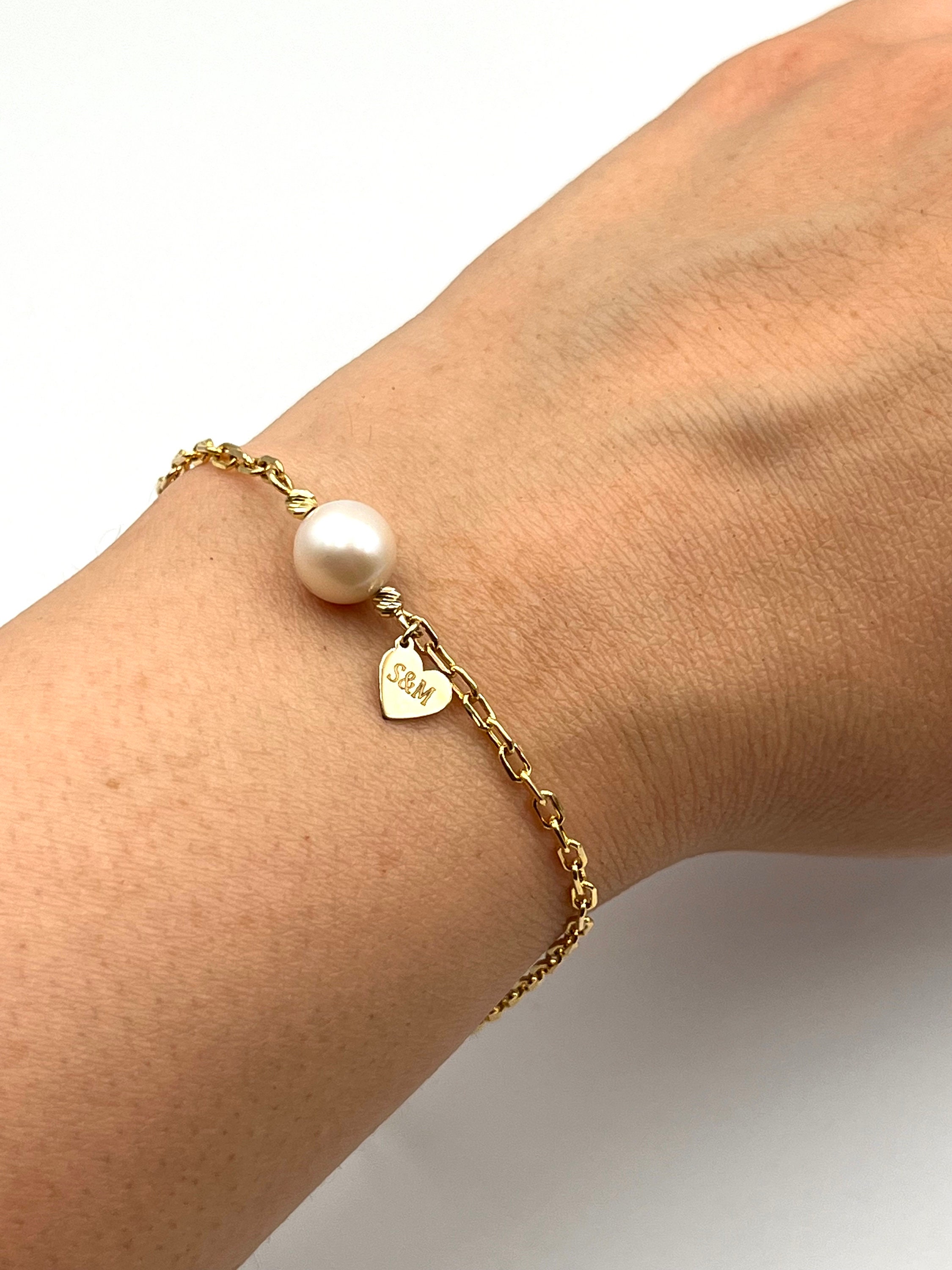 Personalized Initial Bracelet in 925 Sterling Silver with Pearl