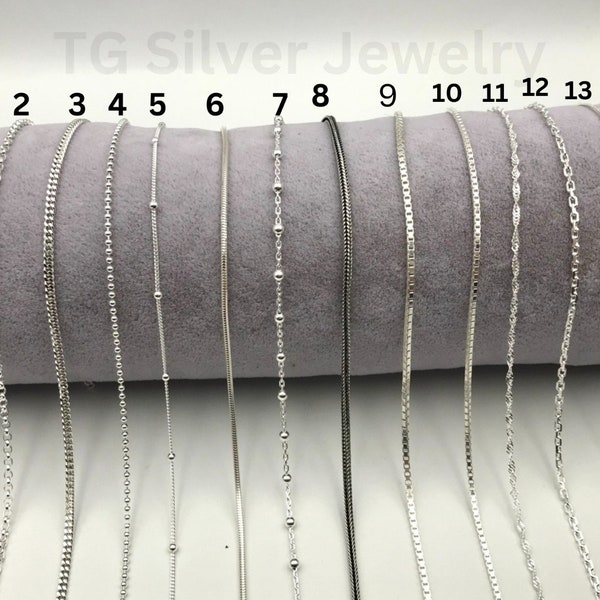 Unisex 925 Sterling Silber Halskette - Kabel, Rolo, Box, Singapur, Schlange, Fuchsschwanz, Kabel mit Kugeln - Zeitloser Schmuck für perfekte Anhänger