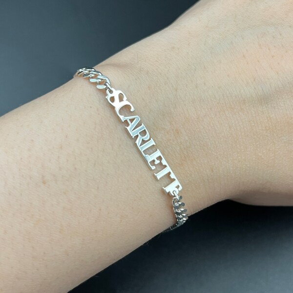 Bracelet de chaîne gourmette personnalisé, bijoux de nom personnalisés, argent sterling 925, cadeau d'anniversaire pour elle, cadeau personnalisé unique