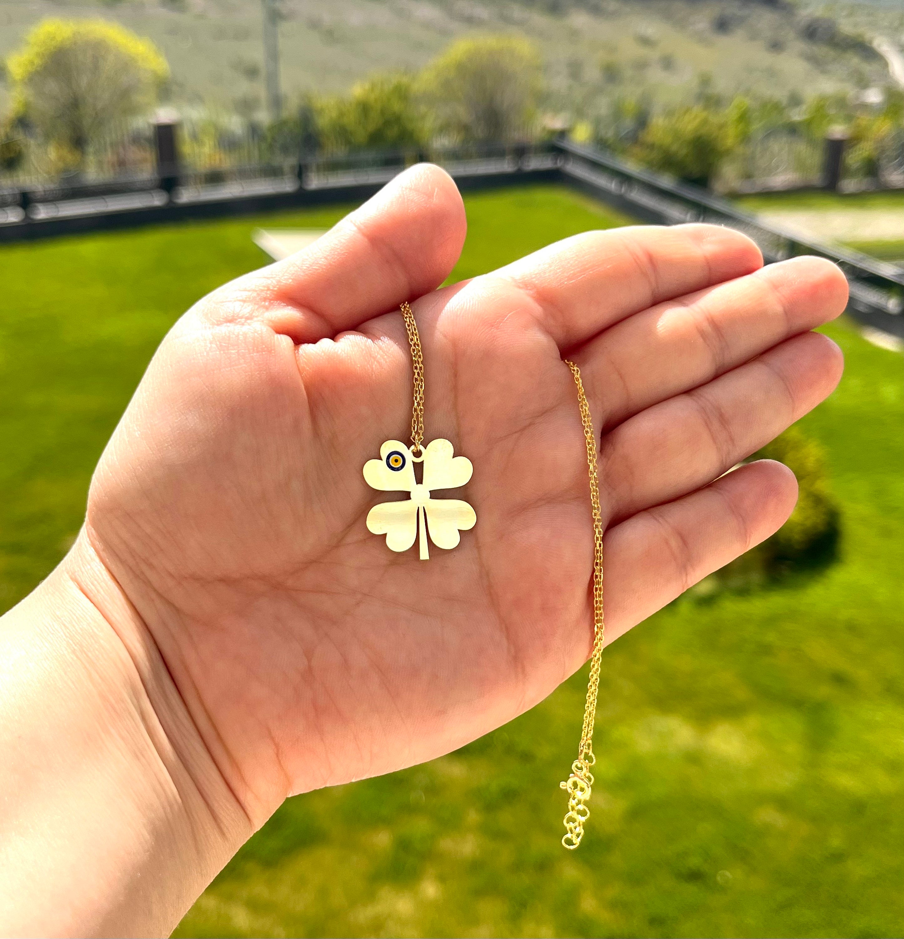 Personalized Four Leaf Clover Charm Necklace