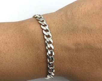 Silver 925 Curb Link Bracelet, Cuban Link Silver Bracelet,Chain Bracelet,Men Bracelet, Women Bracelet, Gift For Her, Gift For Him