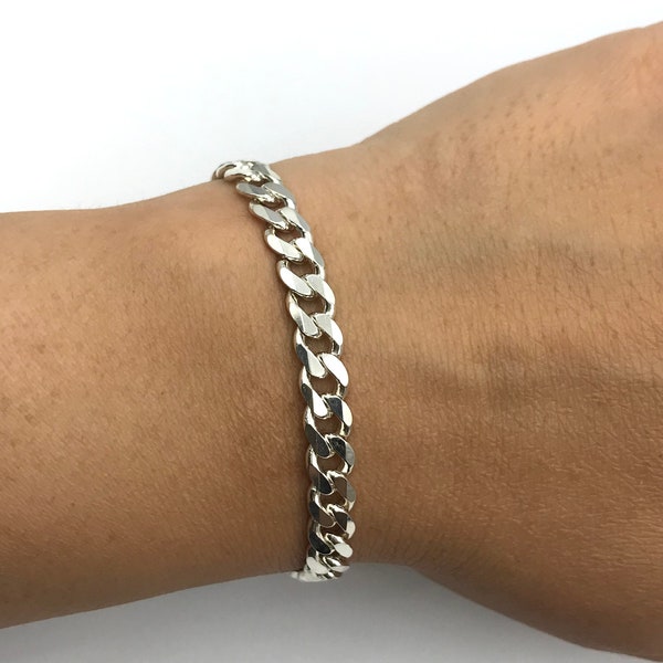 925 Sterling Silber Curb Link Armband, Cuban Link Silberarmband, Kettenarmband, Herrenarmband, Damenarmband