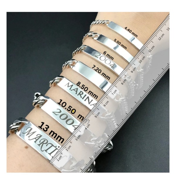 Pulsera personalizada de identificación de plata esterlina, pulsera personalizada con nombre de eslabón cubano con grabado gratuito para