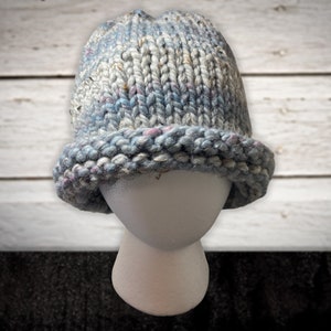 Warm Chunky Knit Hat | Hand knit Beanie | Subtle Stripe Adult Hat | Wool Blend Beanie