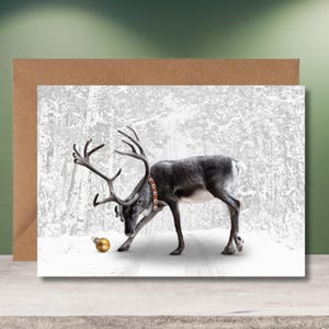 Daring Deer Greeting Card, Blank Holiday Note Card 5x7&quot; Single or Set of 6