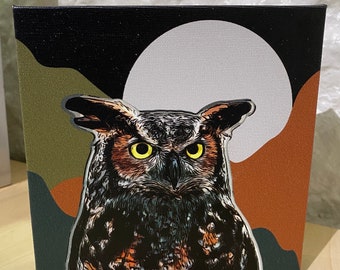 Wise Owl | Owl Art | 6x6 Canvas | Wall Canvas | Night Owl | Bird Lover | Owl Print | Great Horned Owl