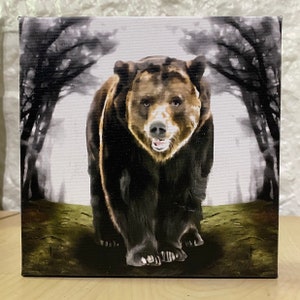 Bear Strolling in the Woods | Canvas | 6x6 Canvas | Wall Canvas | Bear Lover Decor