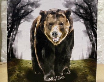 Bear Strolling in the Woods | Canvas | 6x6 Canvas | Wall Canvas | Bear Lover Decor