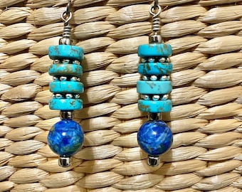 Earrings | Pierced | Turquoise Howlite | Azurite Crazy Lace Calcite | Niobium