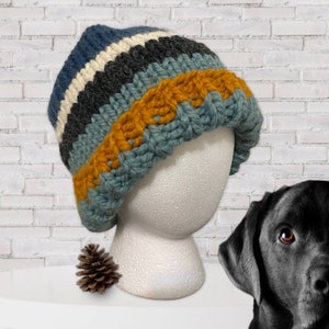 Fun striped hat | Bold Color Block | Chunky hand knit | Warm Wool blend Beanie
