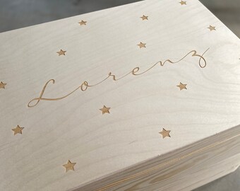 personalisierte Holz Erinnerungskiste - Sterne