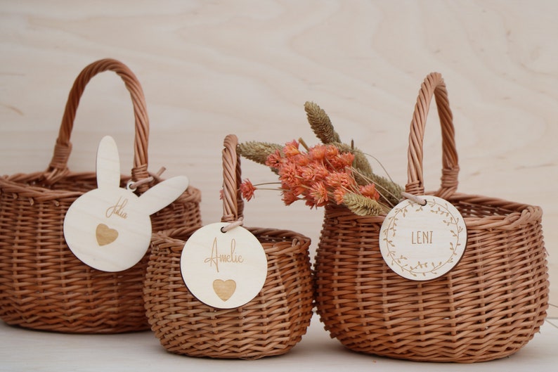 Easter basket flower girl basket including wooden pendant personalized image 1