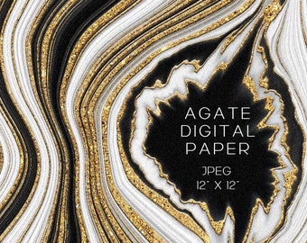 Papier numérique en cristal d'agate noir et or (téléchargement numérique)
