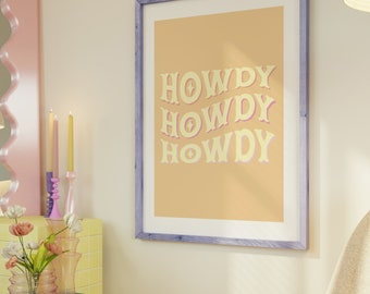 Impression typographique Howdy Western : oeuvre d'art murale cow-girl rétro (téléchargement numérique)