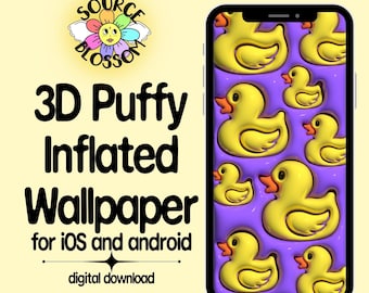 3D Puffy Rubber Ducky Wallpaper: glänzender iOS & Android Sperrbildschirm (Digitaler Download)