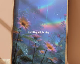 Impression de citation positive, floral arc-en-ciel, décoration de dortoir (téléchargement numérique)