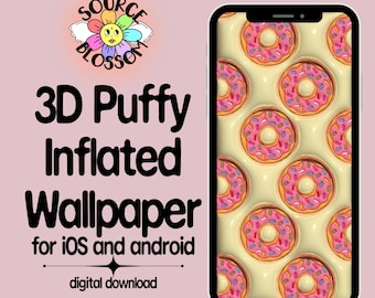 3D Puffy Donut Tapete: Glänzendes Muster im Comic-Stil (Digitaler Download)