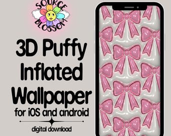 Pink Bows 3D Wallpaper, Inflated Phone Background (Digital Download)