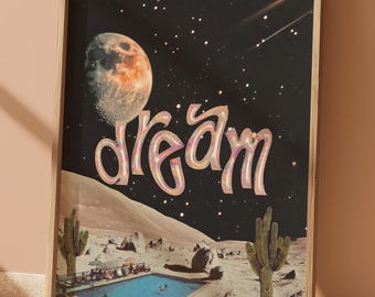 Impression d'art surréaliste de rêve rétro : affiche de typographie 3D (téléchargement numérique)