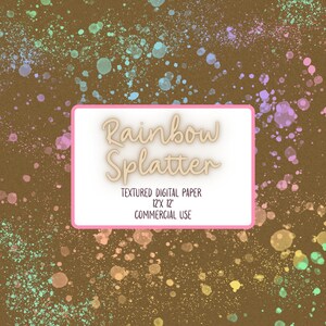 Rainbow Splatter Textured Digital Paper, Wallpaper, Background, Instand Download, Digital Download, Single Paper, Brown and Rainbow Paper