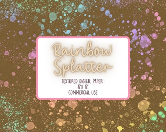 Papier numérique éclaboussures d'arc-en-ciel : arrière-plan texturé marron (téléchargement numérique)