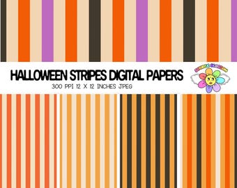 Paquet de papier numérique Halloween Stripes : scrapbooking, arrière-plans de l'agenda (12 x 12 pouces, JPEG, téléchargement numérique)