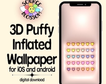 3D geschwollene Herzen Wallpaper, Sperrbildschirm mit Ombre-Verlauf (Digitaler Download)